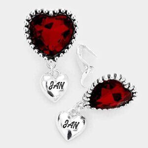 January Birthstone Heart Dangle Clip On Earrings NEW